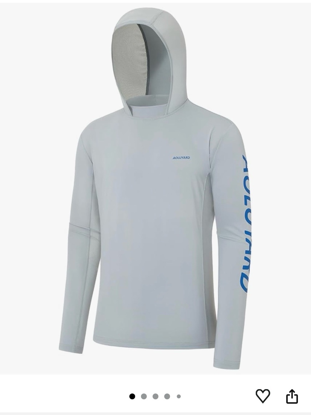 🍎AOLUYARD Men's Light Gray Hooded fishing Shirt - Blue Sleeve Logo UPF 50+UV -L